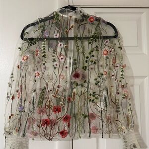 Floral Embroidered Sheer Blouse size Small